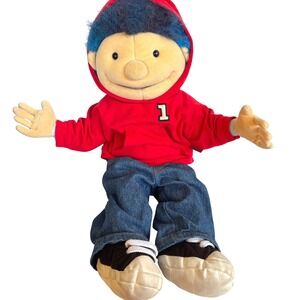 Folkmanis Boy Hand Puppet Plush Blue Hair Red Hoodie #1 Interactive 20" Toy